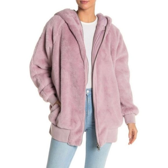 Free People Mauve Turn Up Fleece Zip Hoodie - Picture 1 of 8